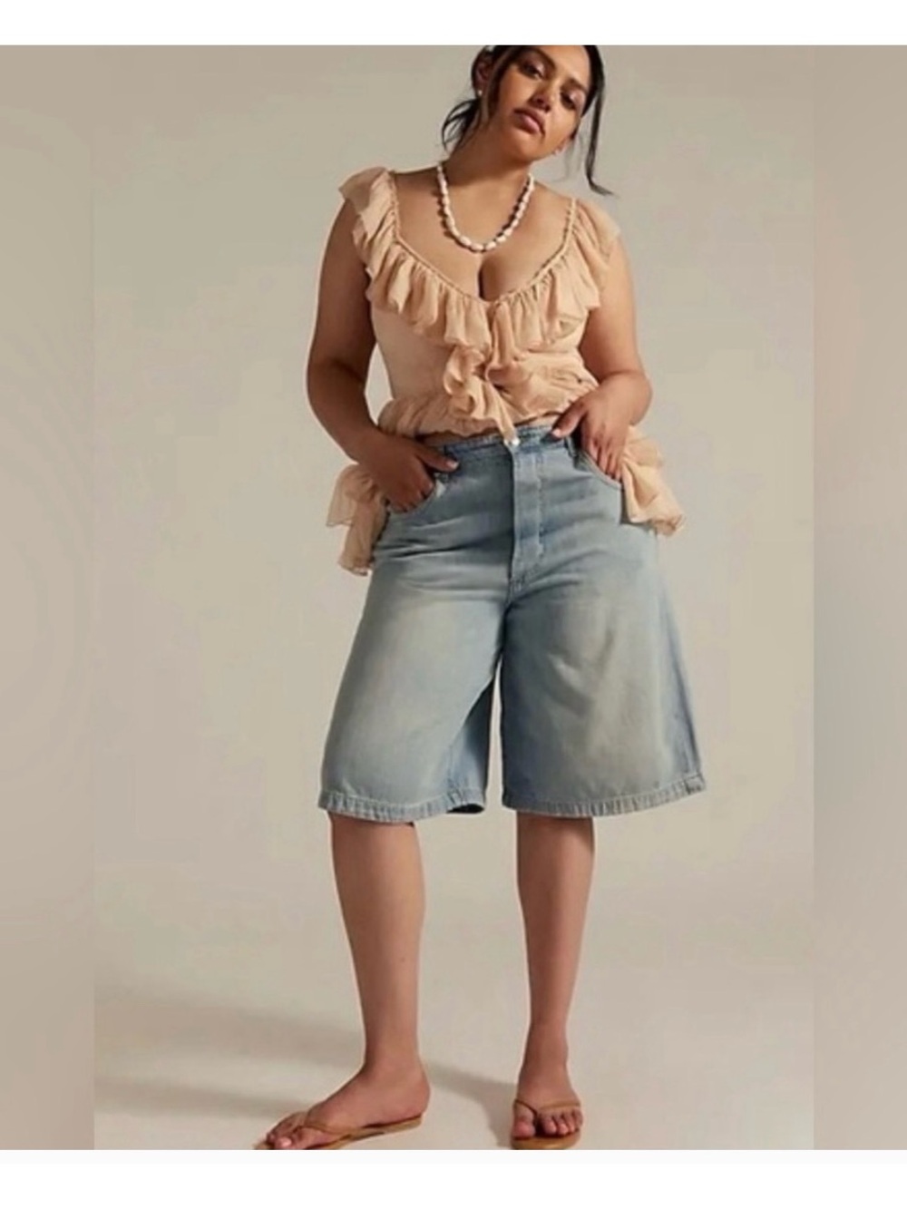 We The Free Light Blue Denim Bermuda Shorts